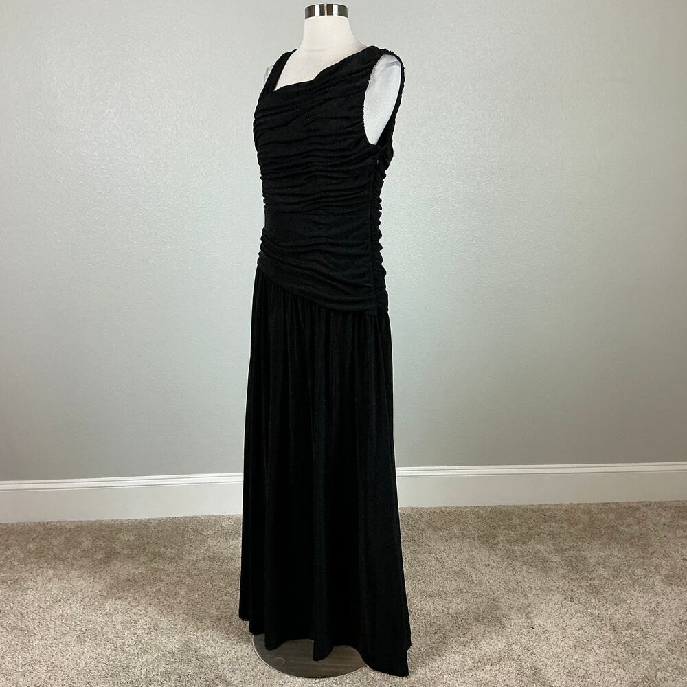 DKNY Sparkly Knit Sleeveless Ruched Long A-Line Formal Gown Black Size 10 - Picture 5 of 12